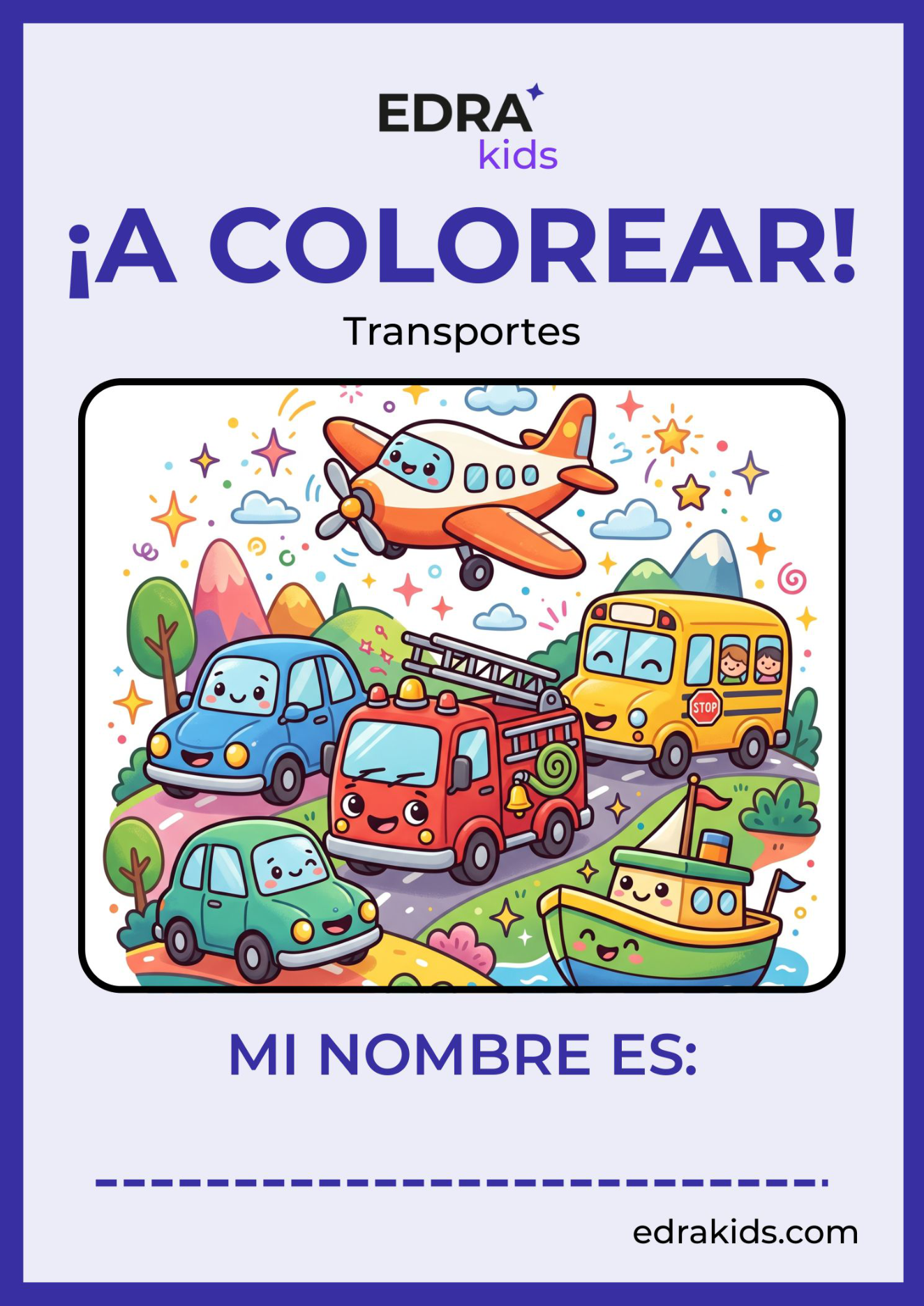 Pack Coloreables Niños 3-5 años · Animales · Comida · Transportes